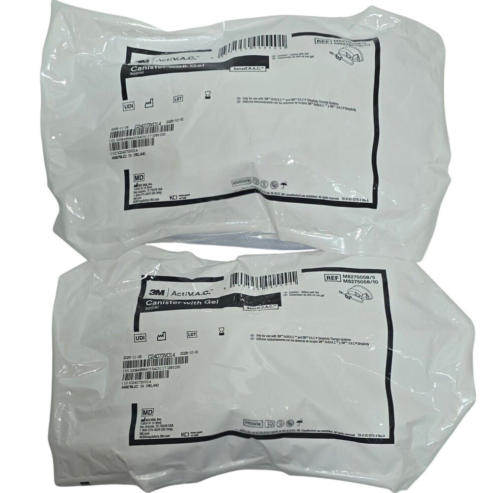 2 Pack 3M ActiV.A.C. Canister with Gel 300ml M8275058/5 SensaT.R.A.C. NPWT KCI